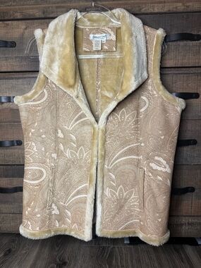 Coldwater Creek Beige Paisley Faux-Shearling Vest
